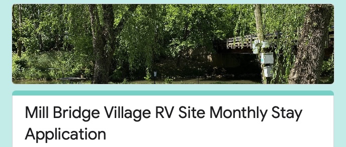 mill bridge village rv site monthly stay application